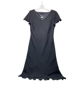 Black Dress by S.L. fashions size 10 cap sleeve V neck wedding Church Career